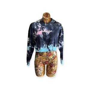 Bar Stool Hoodie top sweater hood crop tie dye small